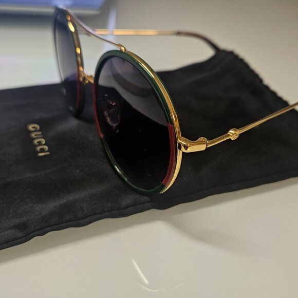 GUCCI Green/Red Round Frame Sunglasses – New